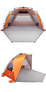 Beach Tent Sun Shelter - Portable Sun Shade Instant Tent for Beach Carrying Bag, Stakes, 6 Sand Pockets, Anti UV