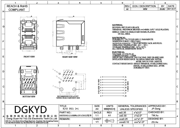 Гнездо DGKYD59212188HWA1DY1CD022 RJ45 Multi гаван с защищаемым модульным интерфейсом