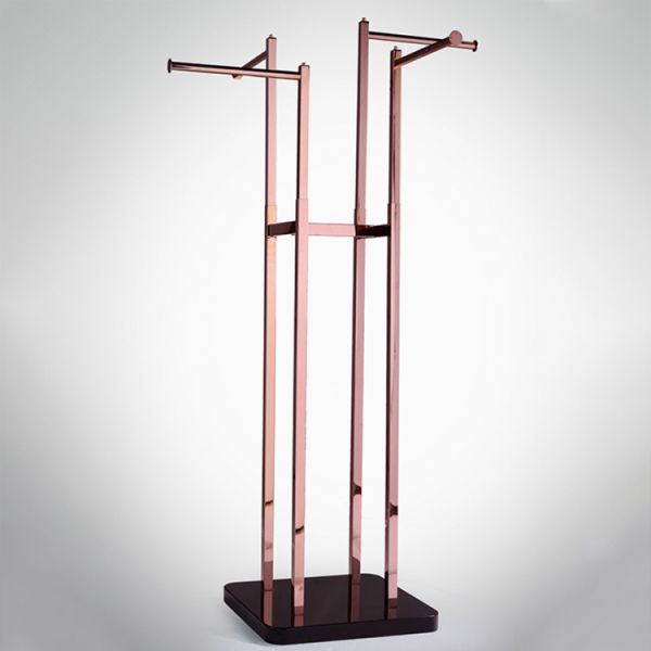 Golden Finish 4 Way Clothing Rack for Customized Size Retail Clothing Display Stand
