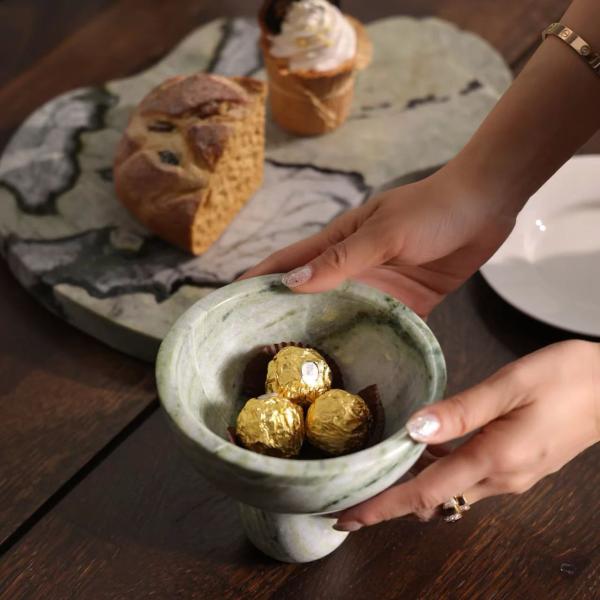 Piedra de lujo Esmeralda Fría Jade Hielo Verde Plato de mármol y tazón para servir la mesa bandeja, bandeja de almacenamiento
