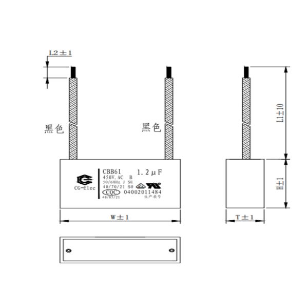 1.2mfd CBB61 450V Кондиционер Вентилятор Конденсатор Замена 50 / 60Hz