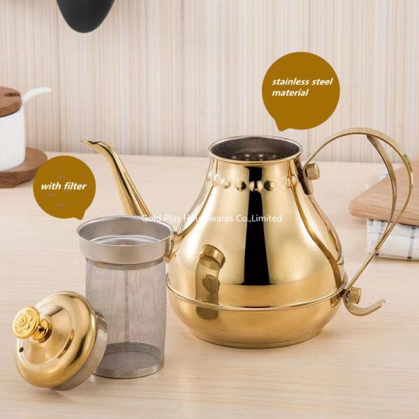 Arabic Style Cafetiere Portable Coffee Pot Fine Mouth Stainless Steel Turkish Coffee Pot
