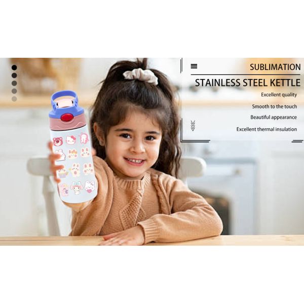 12 oz Sublimación en blanco Sippy Cup Sublimación Tumblers para niños Acero inoxidable aislado Botella de agua para niños con tapa y mango de paja a prueba de fugas