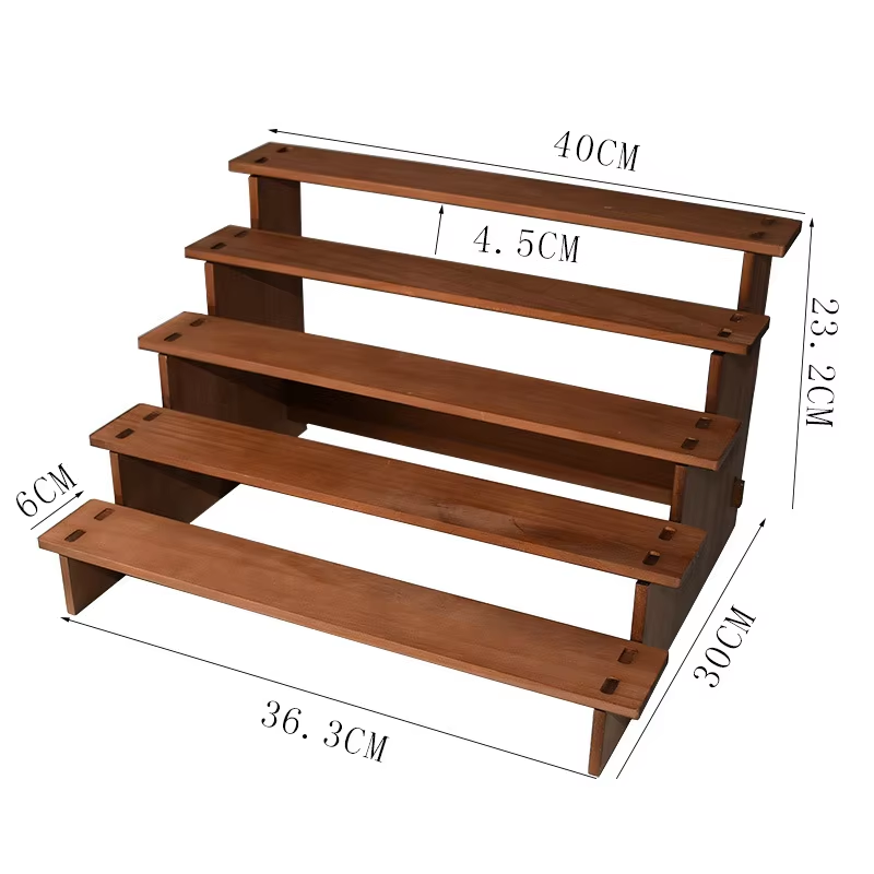 Solid Bamboo 5-Tiered Ladder Stand with String Storage for Hairpin Bracelet Earrings Jewelry Display Stand