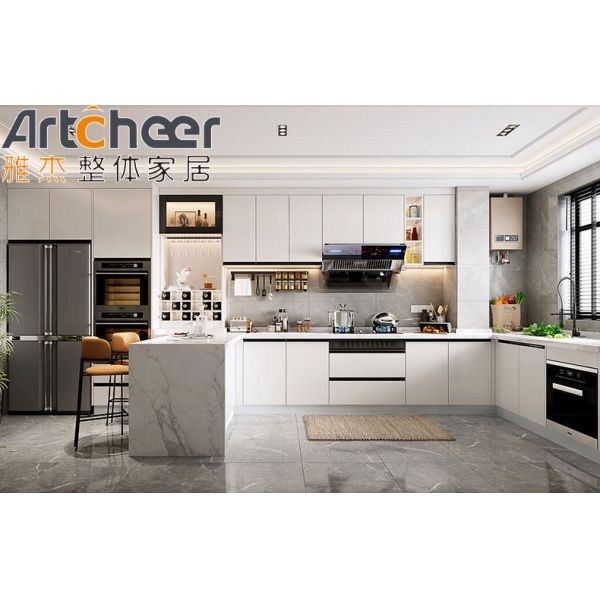 Белый цвет U-образный кухонный шкаф WPC материал индивидуальный размер для современного домашнего изготовления