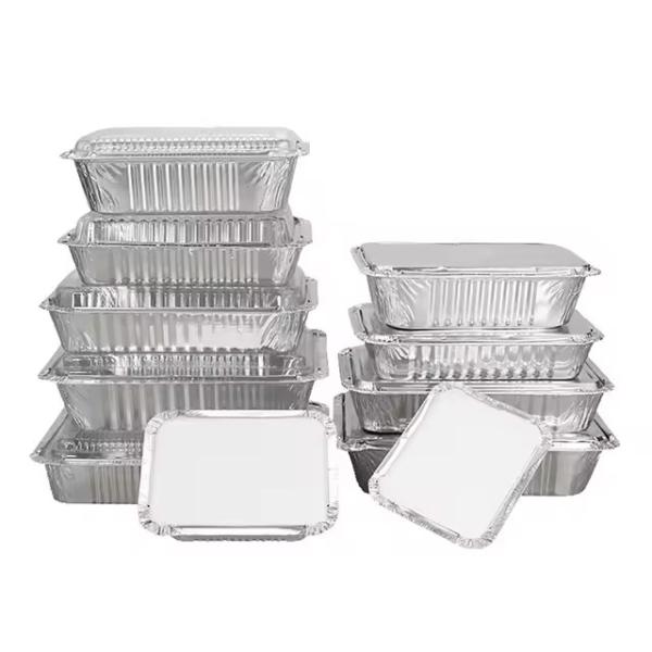 折り畳み蓋付き長方形使い捨てアルミホイル食品容器。レストランでの外出、ケータリングイベント、食事の準備に最適