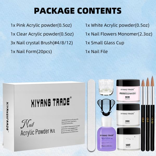 Professional Acrylic Nail Kit for Beginners With Nail Brush Monomer Acrylic Powder Set Nail Extension Form