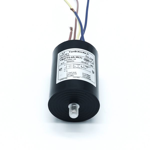 YB27T5 Carcasa de plástico negro EMI Filtro de cable de salida de plomo 4A Filtro de energía para electrodomésticos