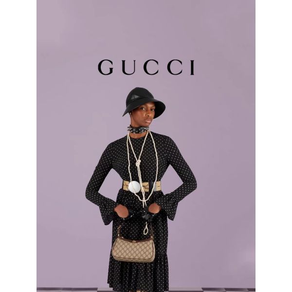 Small GG Supreme Canvas Leather Underarm Shoulder Bag GUCCI Ophidia