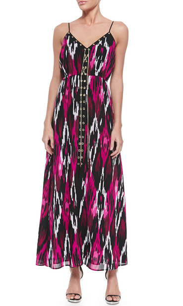 Printed Lace-Up Maxi Dress