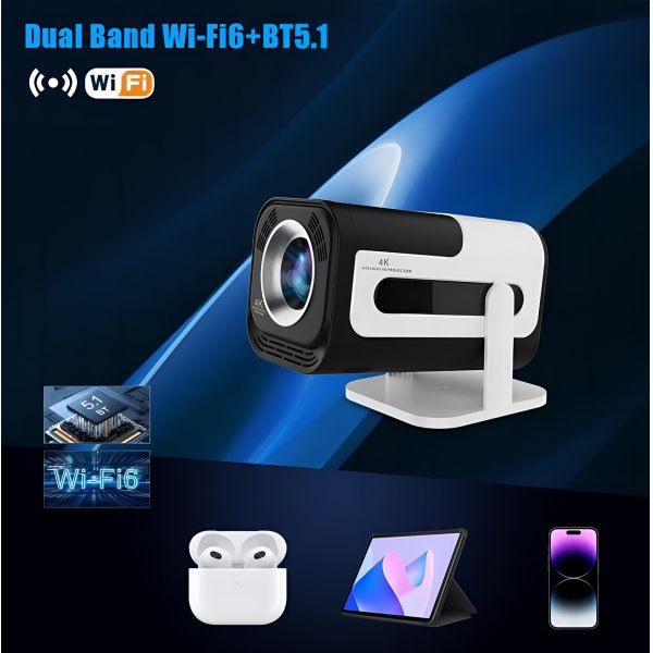 Mini Portable Smart Projector 4K Android 13.0 Resolution 2GB RAM LCD Home Video Theater Outdoor Use