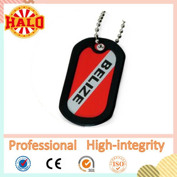 Printed stainless steel dog tag with silicone silencer