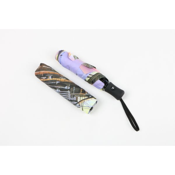 Compact Mini Auto Open Close Umbrella 6 Panels Wind Resistant Black Metal Pole