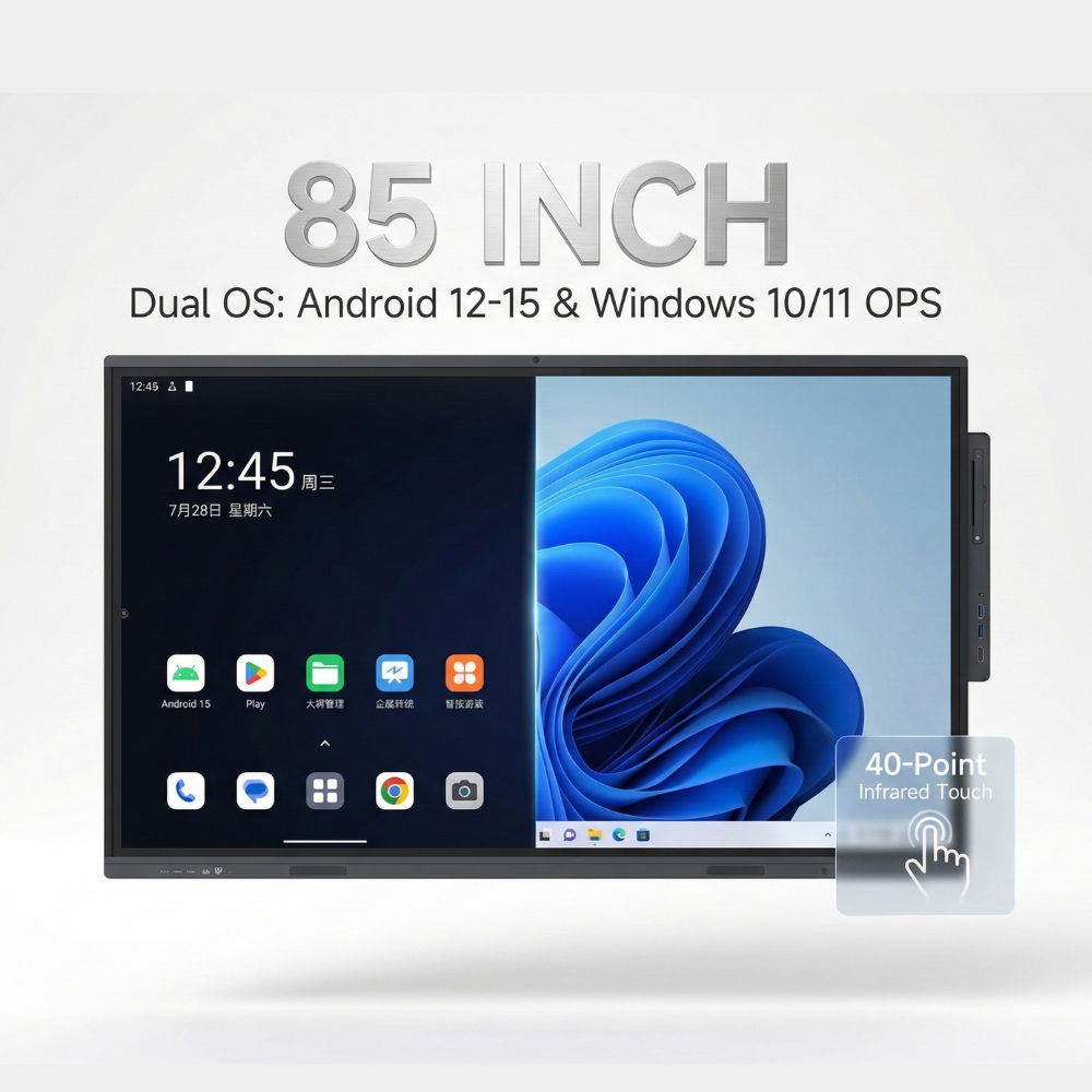 Interactive Touch Screen Whiteboard Providing Natural Writing Feel and Anti Glare Surface with Tempered Glass Protection