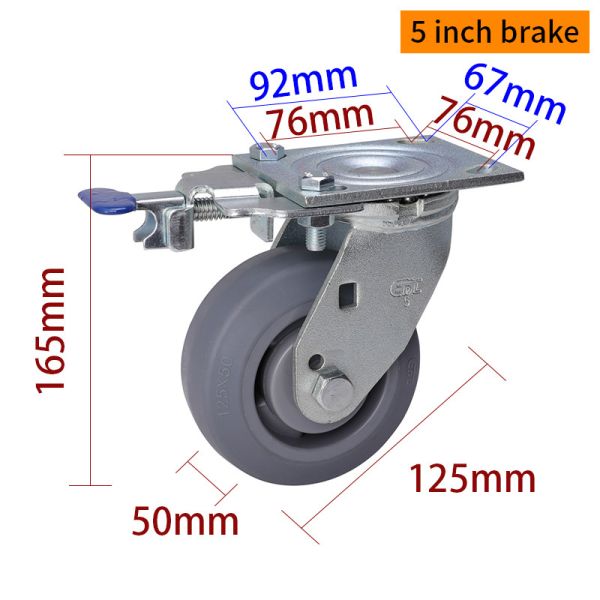 125mm Heavy Duty Casters 5 Inch Swivel Casters With Brake 735-56