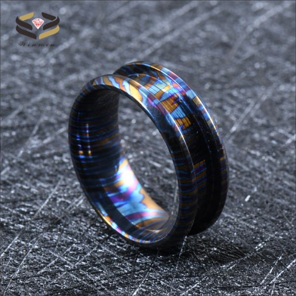 Customized Handmade Natural Colourful Timascus Rings Blank Inlay Ring for Men Width 8mm Third Party Appraisal Certificate