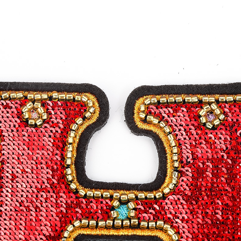 Custom Size Luxury Red Sequin Bead Diamond Embroidered Letter Patch Exquisite PU Rubber Letter Patch H