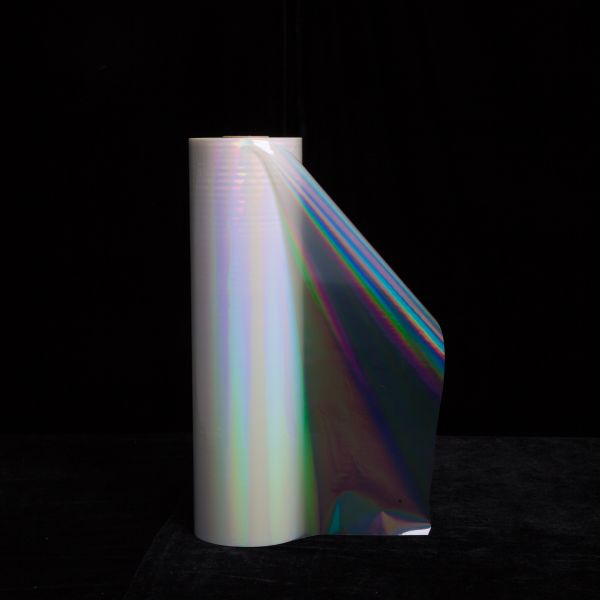Película de laminación térmica holográfica arcoíris sin costuras BOPP con pegamento EVA diseñada para embalaje