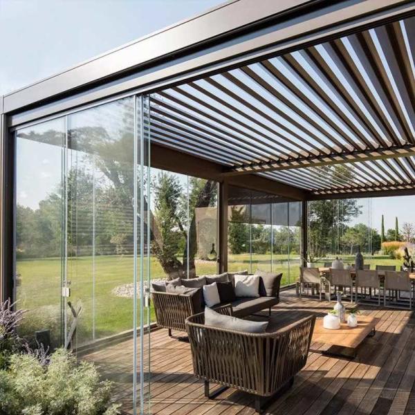 Faux Wood Grain Aluminum Louvered Pergola Forest Garden Landscape Pavilion With Canopy