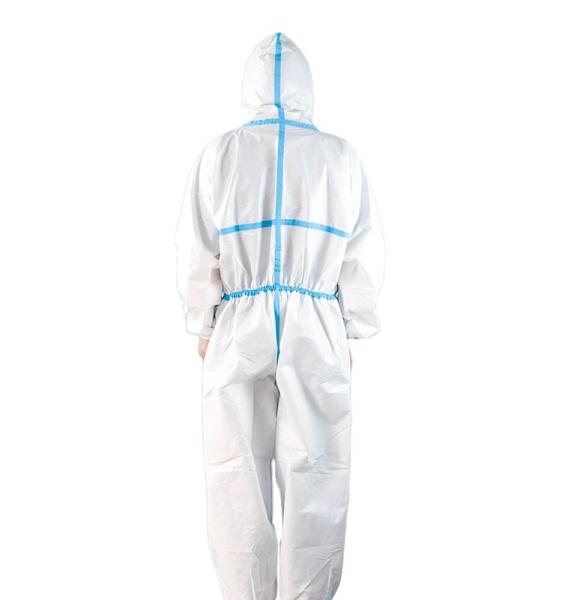 White PE Disposable Protective Suits Clothing Nonwoven Safety Hooded Coverall