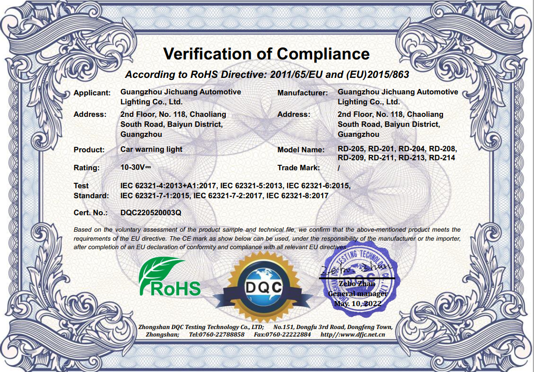 Guangzhou Rider Auto Lighting Co., Ltd. Certifications
