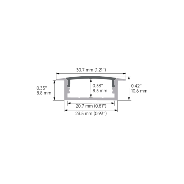 6063 T5 Recessed LED Profile with Sandblasting Oxidation for Embedded Installation in Lighting Systems