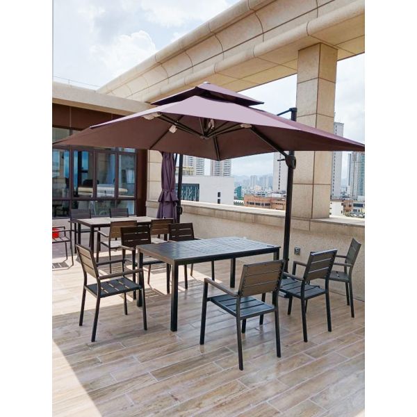 Contemporary Plastic Wood Table Top Metal Aluminum Dining Set for 4 Seats