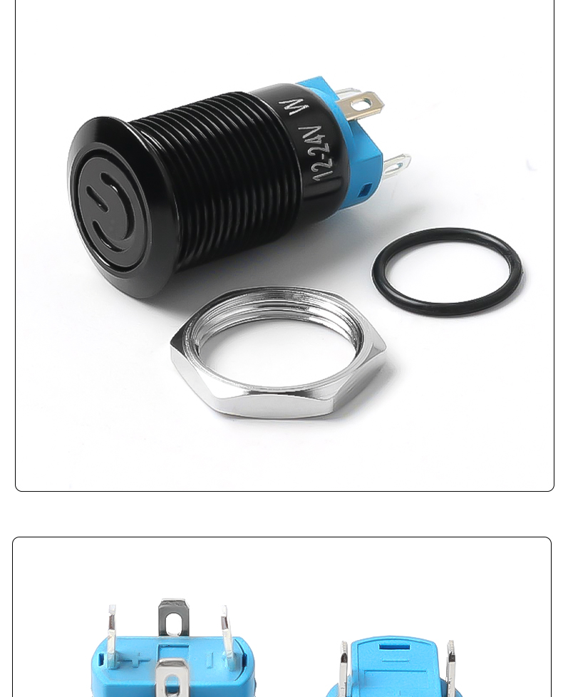 12mm Metal Push Button Switch Momentary 1NO Oxidized Black Shell With High/Flat Head  Power LED 6V 24V 220V Switch