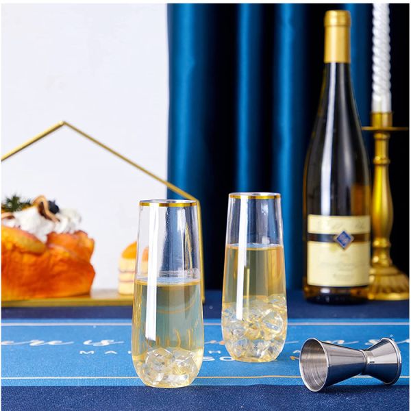 Gold Rim Shatterproof Stemless Wine Glasses 9oz Disposable Champagne Cups