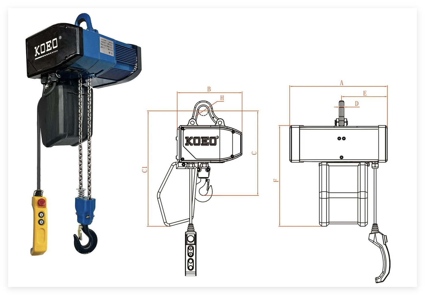 1 Ton Hook Chain Hoist 380V 50Hz 3 Phase Electric Hoist KN Series