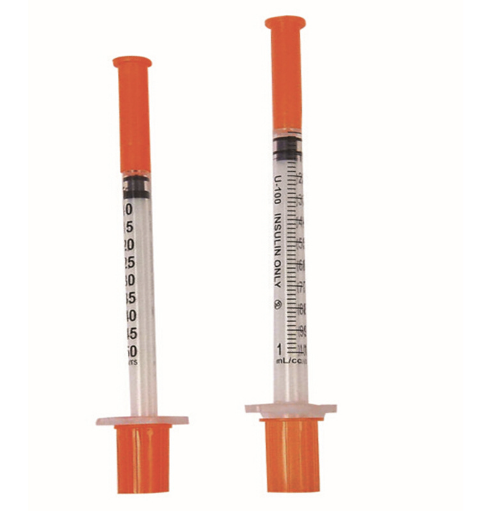Consumibles quirúrgicos desechables de naranja esterilizados con EO, jeringa con aguja de insulina 30g