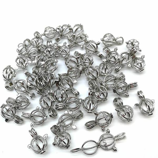 Silver Mixed Design Necklace Bracelet Jewelry Made Pearl Cage Oil Diffuser Pendant
