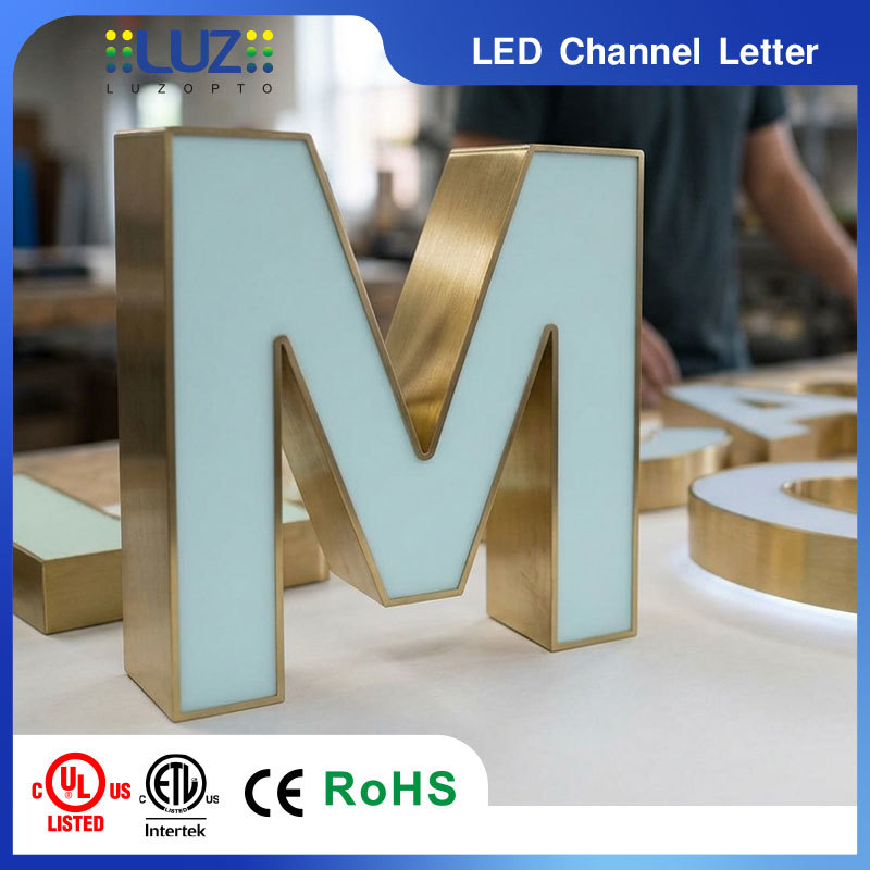 Brushed Gold Metal Casing Macaron Colors Internal Lighting LED Letter For Boutique Fashion Shop