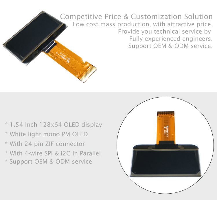 1.54Inch OLED Display 128x64 Module I2C SPI Screen With 24 Pin ZIF Connector
