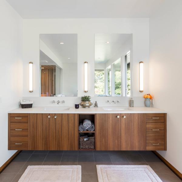 Rectangle Mirror Bathroom Sets Wood Grain Timber Veneer Modern Luxury Bathroom Vanity With Sink