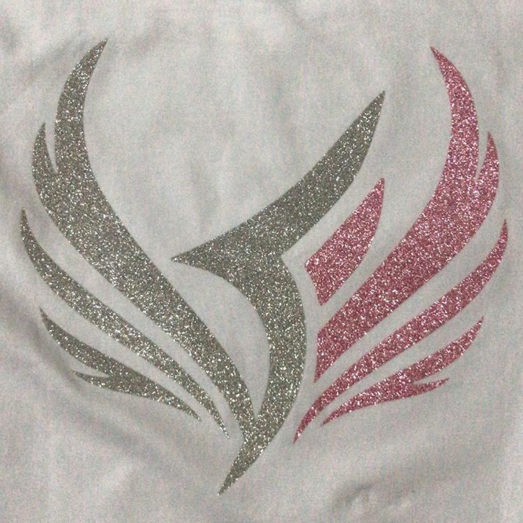 customized Fine Flake Glitter Iron On Logos/Metallic Glitter Vinyl Logos for Clothing