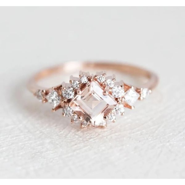 925 Sterling Silver Fascination Pretty Rose Gold Plated Fine Sparkling Morganite Halo Ring Set
