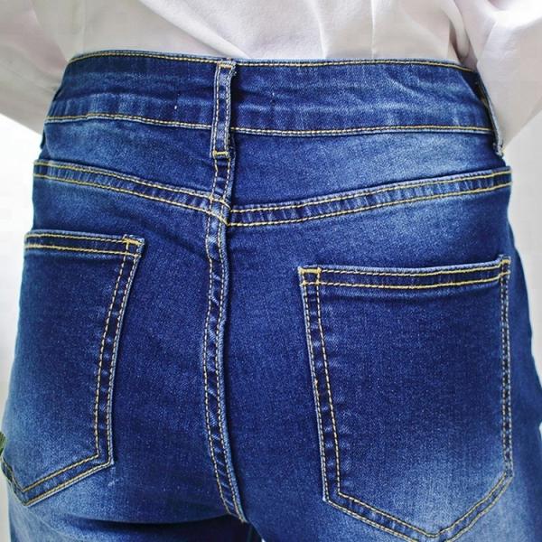 OEM Soft High Waist Women Denim Skinny Jeans Dark Blue Shrink - Resistant