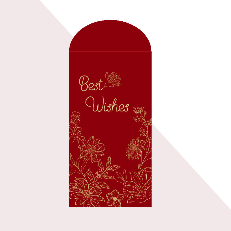 Red Envelopes With Gold Foil Rose And Feather Designs For Gift Packaging
