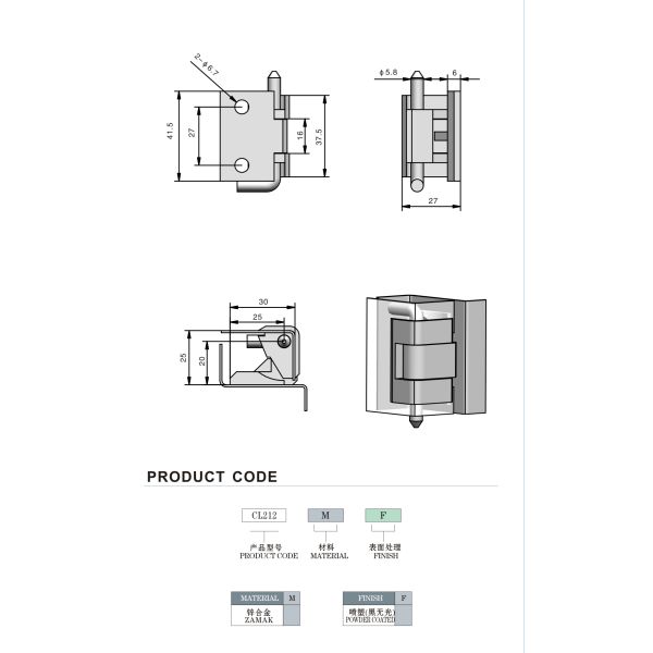 Bisagras de aleación de zinc desmontables de casete para puerta de gabinete de metal