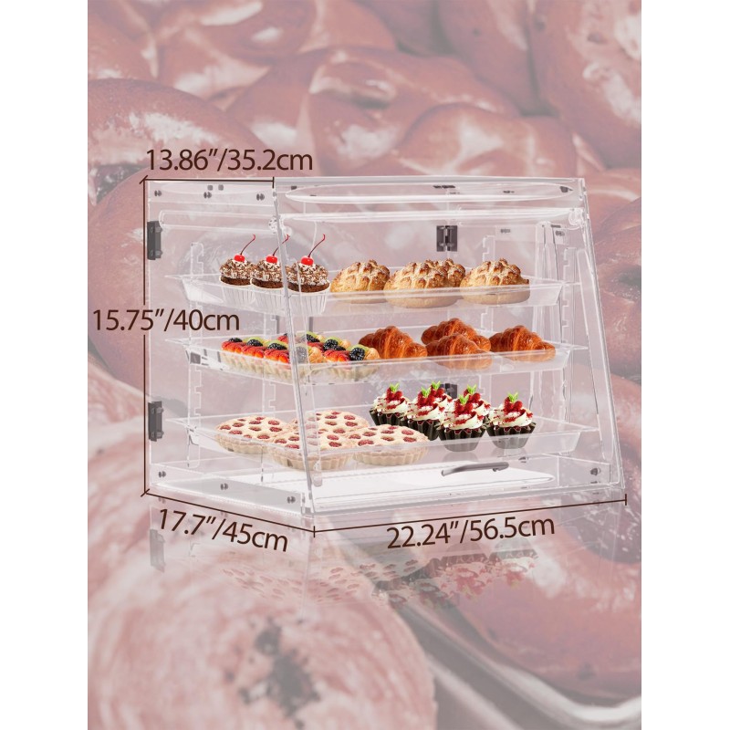 Premium Multi-Tier Clear Acrylic Display Case with Door Transparent Bakery Showcase for Donuts Cookies Cakes