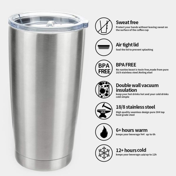 Silver Stainless Steel Tumbler Thermal Travel Mug Beautful Design