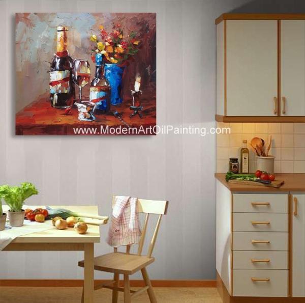 Thick Oil Palette Knife Oil Painting , Still Life Art Painting Abstract Wine Bottle