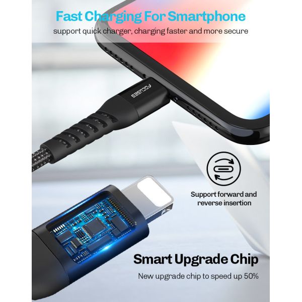 2.4A FCC Nylon Braided USB Charging Cable MFI PD 15W
