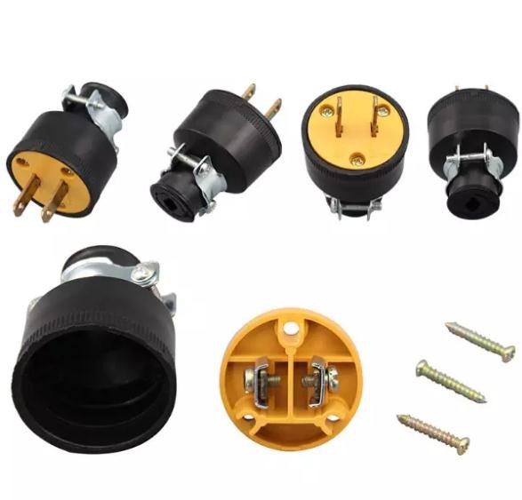 Plastic 125V 15A Flat 2 Pins Male Electrical Plug