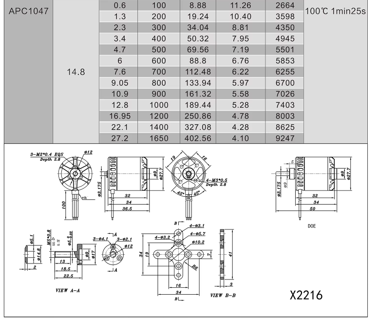 Sunnysky X2216 KV1800 Long Shaft Short Drone BLDC Motor For Fixed Wing Aircraft