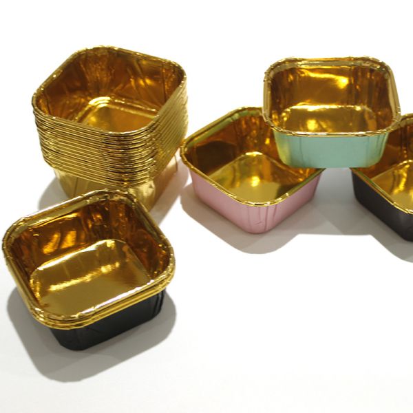 Metallic Foil Cupcake Liners Golden Aluminum Bakery Packaging Disposable Box