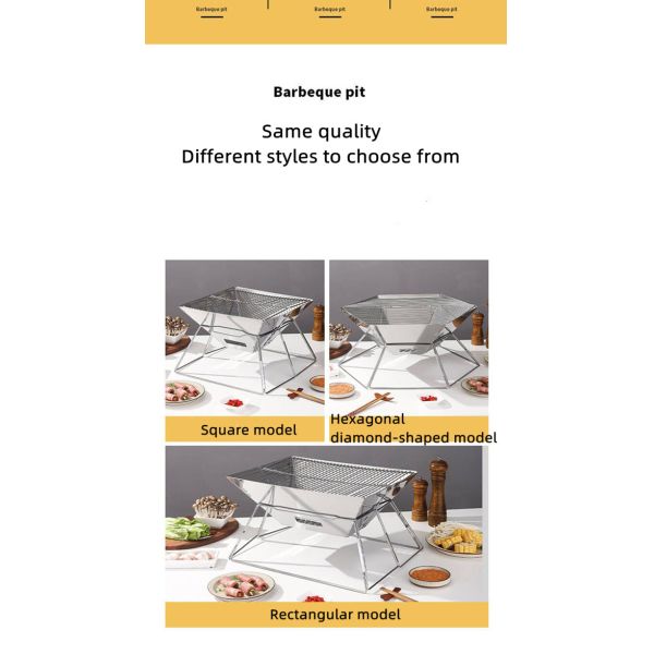 Polished Foldable Camping Grill Square Rectangular Hexagonal Stainless Steel Grill