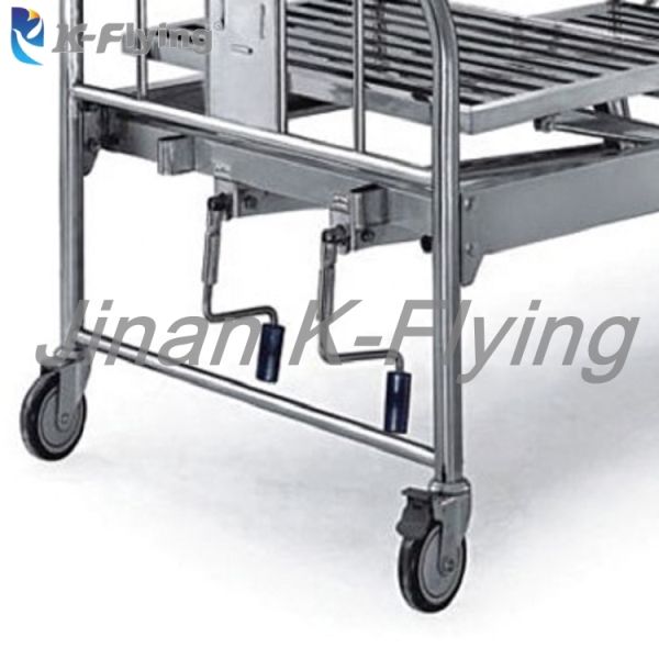 Stainless Steel Foldable 2 Cranks Hospital Manual Patient Bed