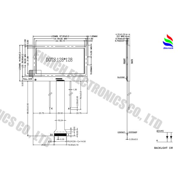 2.9 Inch FSTN Positive LCD Module with 128x128 Dot Matrix Graphic LCD Display
